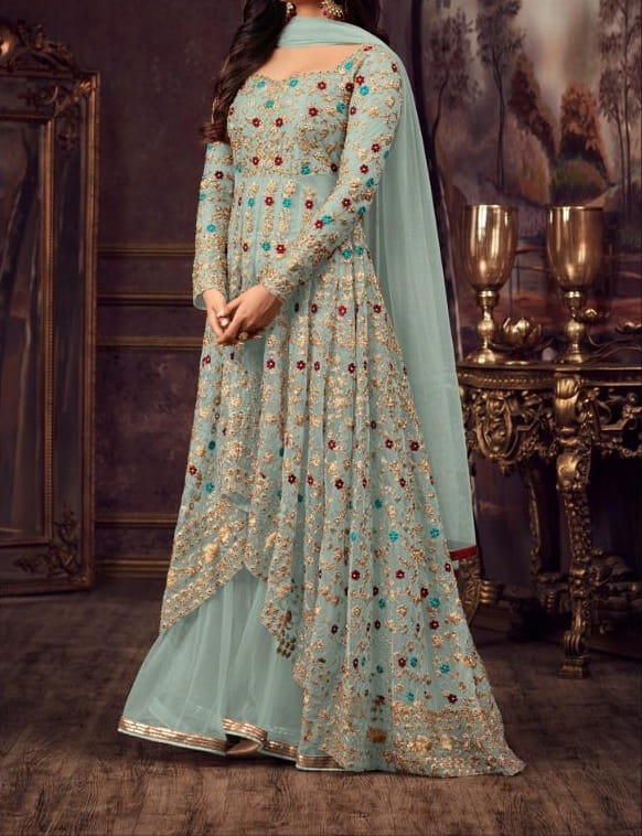 Baby Blue Color Net Sequence Cording Embroidered Stone Work Salwar Suit