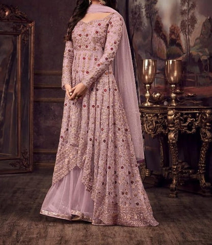Baby Pink Color Net Embroidered Cording Sequence Pearl Stone Work Salwar Suit