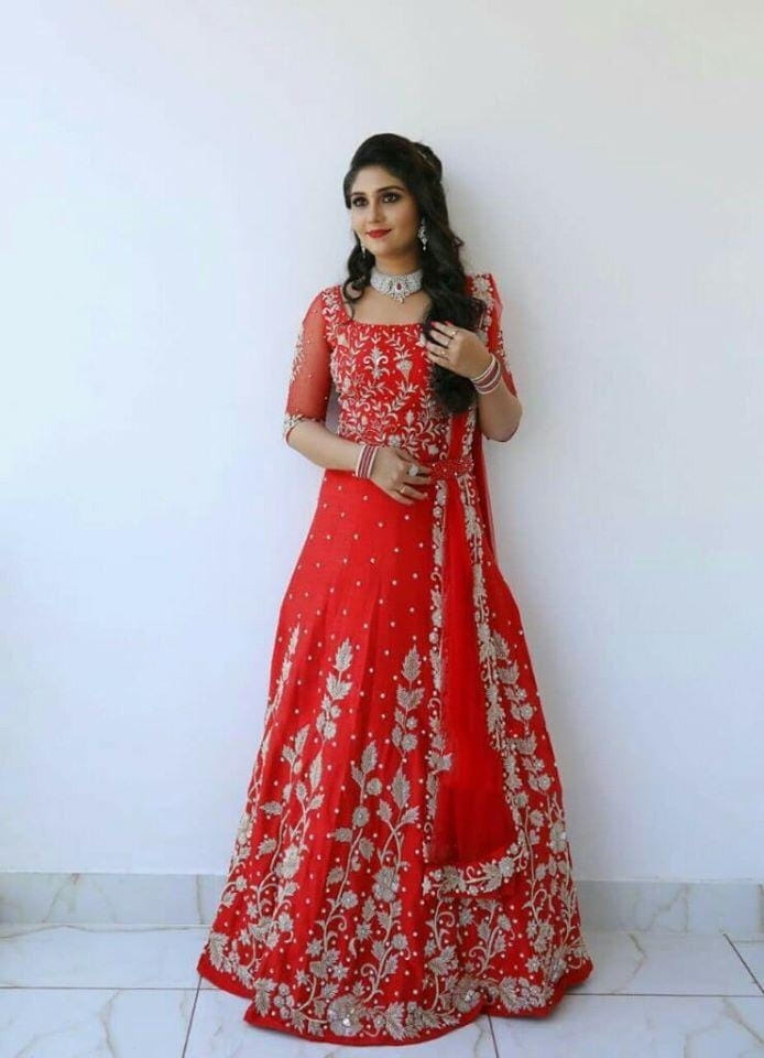 Red Color Georgette Embroidered Revet Moti Work Festive Wear Salwar Suit