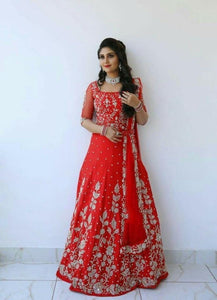 Red Color Georgette Embroidered Revet Moti Work Festive Wear Salwar Suit