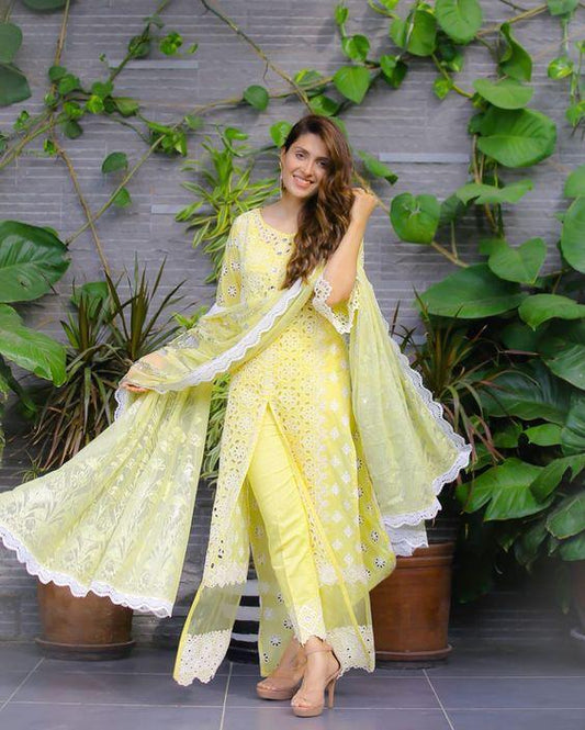 Yellow Color Party Wear Georgette Embroidered Work Plazo Salwar Suit