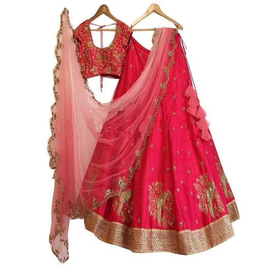 Red Color Designer Banglori Silk Embroidered Work Lehenge Choli