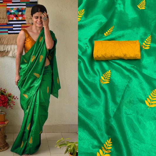 Spring Green Color Sana Silk Embroidered Work Saree Blouse For Women