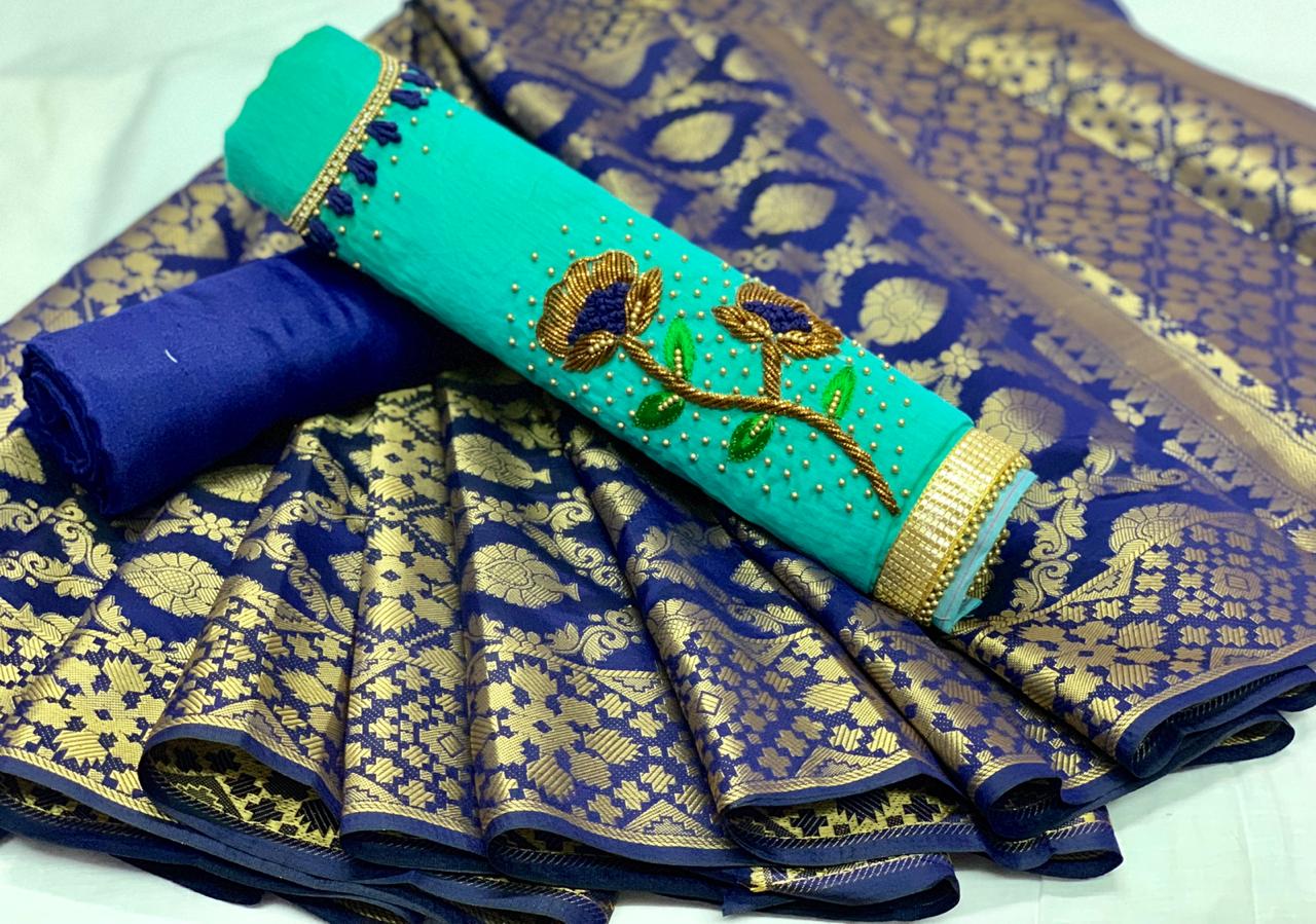 Aqua Color Chanderi Cotton Khatli Daman Moti Hand Work Salwar Suit