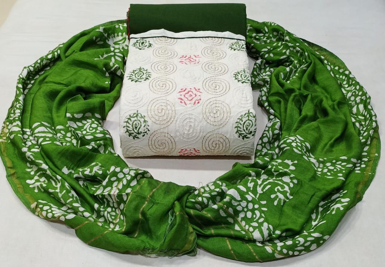 Green Color Party Wear Cotton Printed Salwar Suit