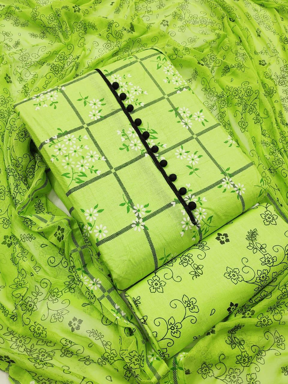 Apple Green Color Glace Cotton Printed Festive Wear Salwar Suit
