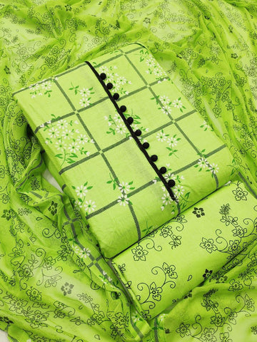 Apple Green Color Glace Cotton Printed Festive Wear Salwar Suit