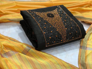 Black Color Chanderi Hand Work Designer Salwar Suit