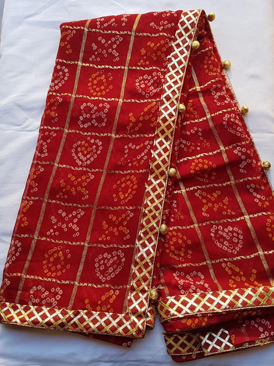Carmine Color Gotta Patti Border Georgette Saree Blouse For Festive Wear