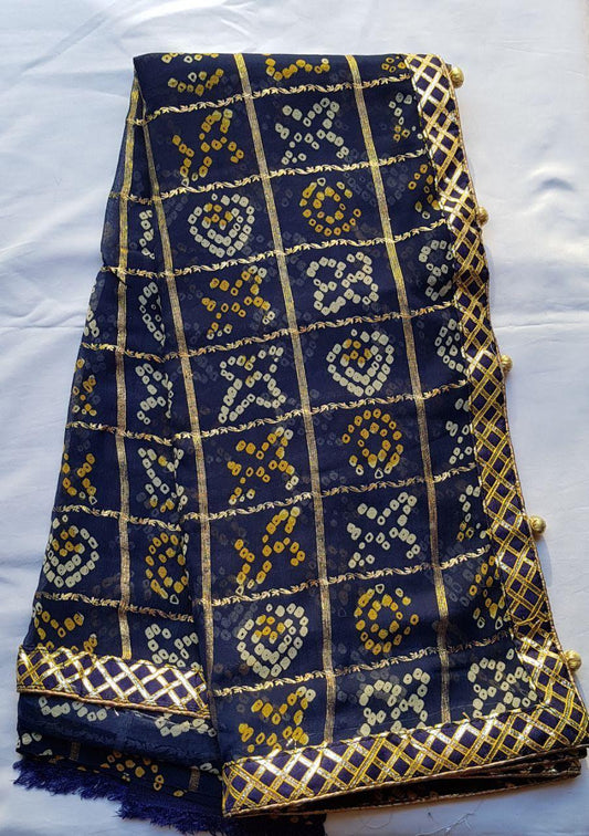 Navy Blue Color Georgette Gotta Patti Border Fancy Saree Blouse