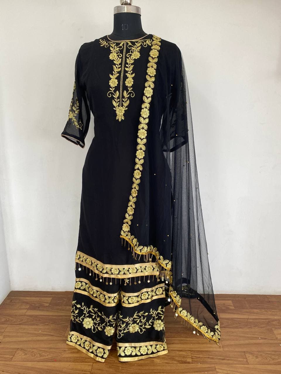 Festive Black Color Full Stitched Georgette Embroidered Hand Work Plazo Salwar Suit For Wedding Wear