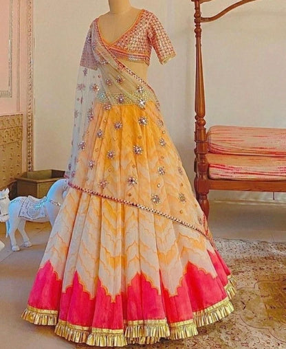 Multi Color Design Taffeta silk Bridal Lehenga For Women