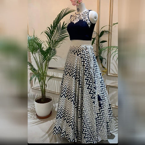 Marvellous Blue Color Wedding Wear Taffeta Silk Digital Printed Lehenga Choli