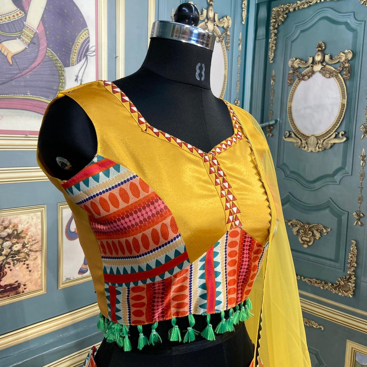 Gorgeous Yellow Color Gotta Satin Designer Digital Printed Lehenga Choli For Women