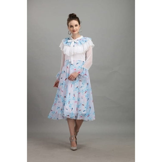 Function Wear White Color Ready Made Digital Printed Fancy Georgette Gown For Party Wear