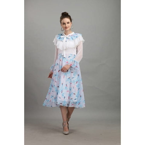 Function Wear White Color Ready Made Digital Printed Fancy Georgette Gown For Party Wear