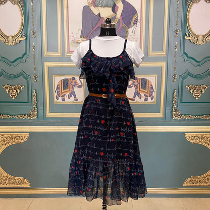 Striking Blue Color Georgette Ready Made Digital Printed Western Wear Gown