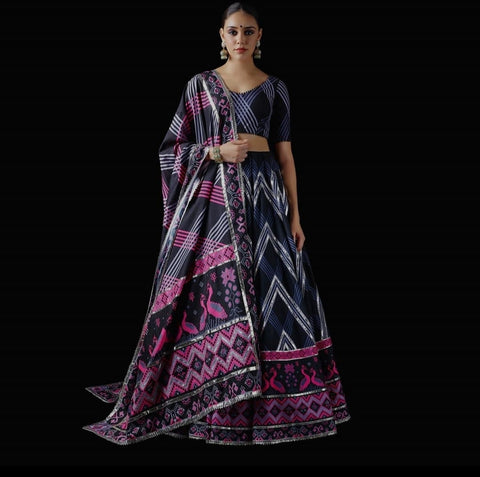 Dark Blue Color Designer Digital Printed Italian Silk Beautiful Lehenga Choli For Party Wear