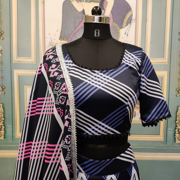 Dark Blue Color Designer Digital Printed Italian Silk Beautiful Lehenga Choli For Party Wear