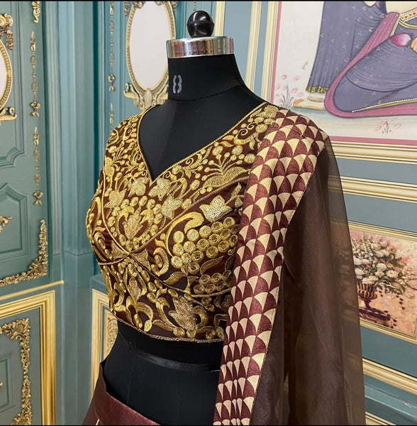 Astonishing Brown Color Designer Gotta Satin Fancy Digital Printed Lehenga Choli For Festive Wear