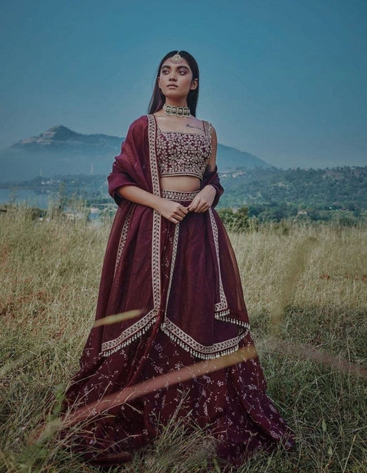 Marvellous Purple Color Festive Wear Georgette Embroidered Work Belt Digital Printed Lehenga Choli