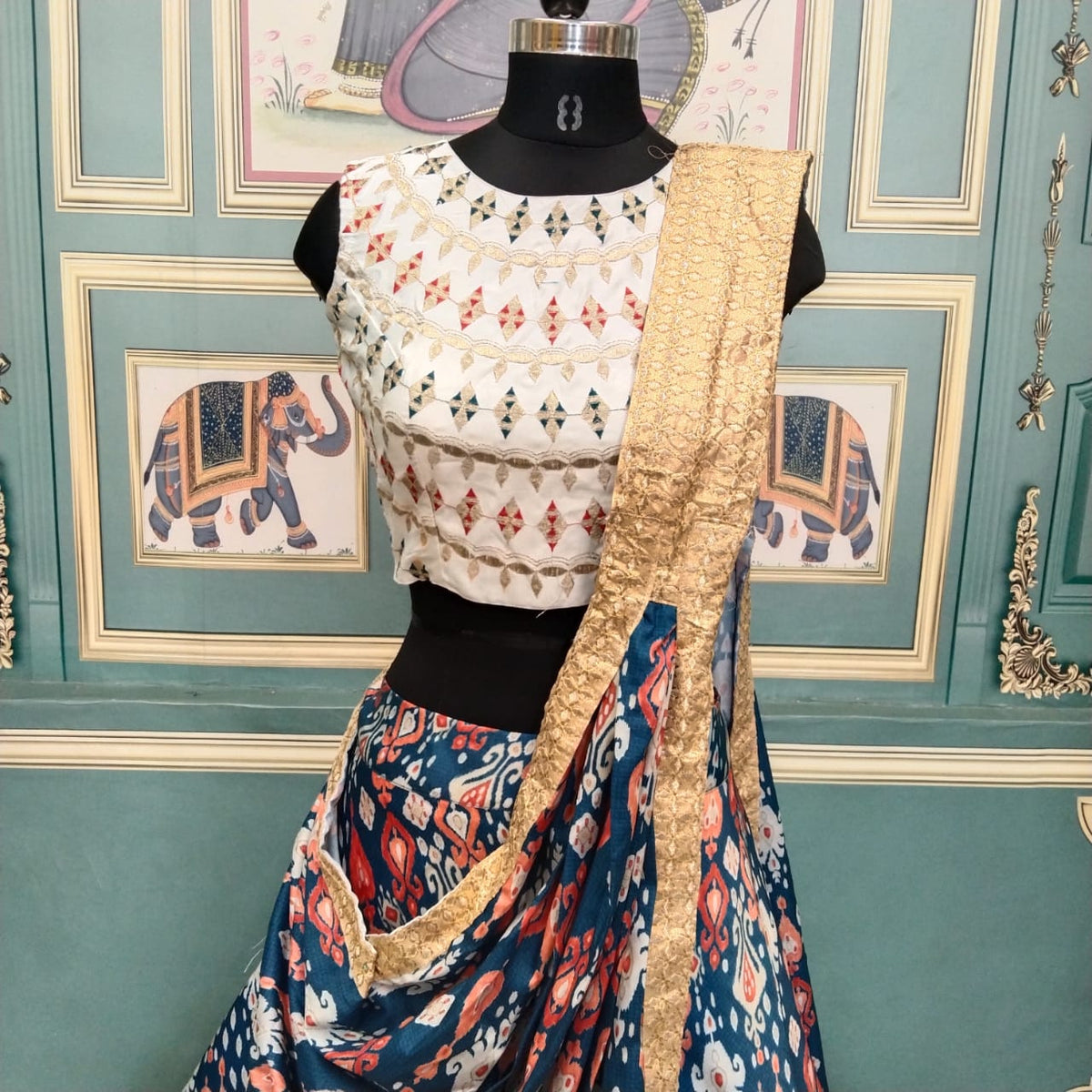 Astonishing Blue Color Function Wear Digital Printed Italian Silk Lehenga Choli
