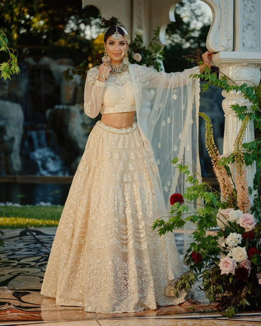 Wondrous Off White Color Designer Soft Net Fancy Lucknowi Embroidered Work Lehenga Choli
