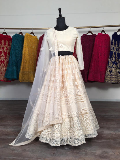 Wondrous Off White Color Designer Soft Net Fancy Lucknowi Embroidered Work Lehenga Choli