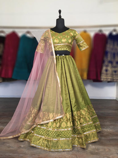 Charming Green Color Party Wear Silk Fancy Embroidered Work Lehenga Choli