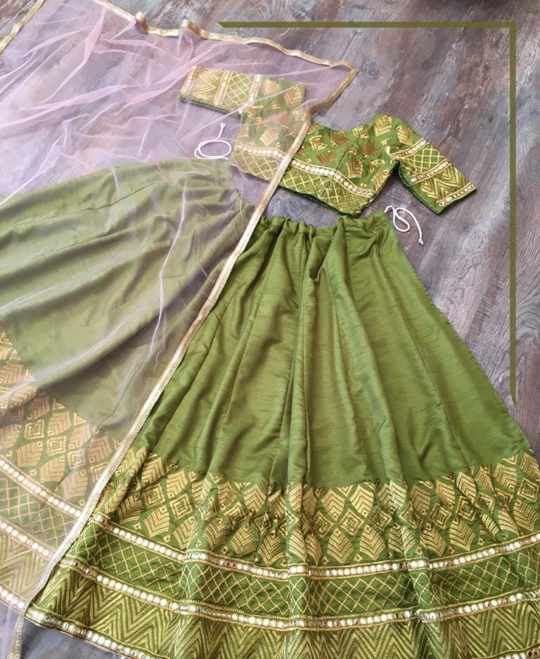 Charming Green Color Party Wear Silk Fancy Embroidered Work Lehenga Choli