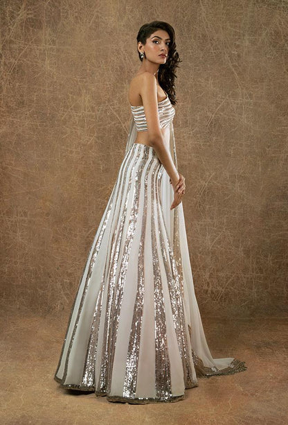 Outstanding White Color Fancy Sequence Embroidered Work Georgette Function Wear Lehenga Choli