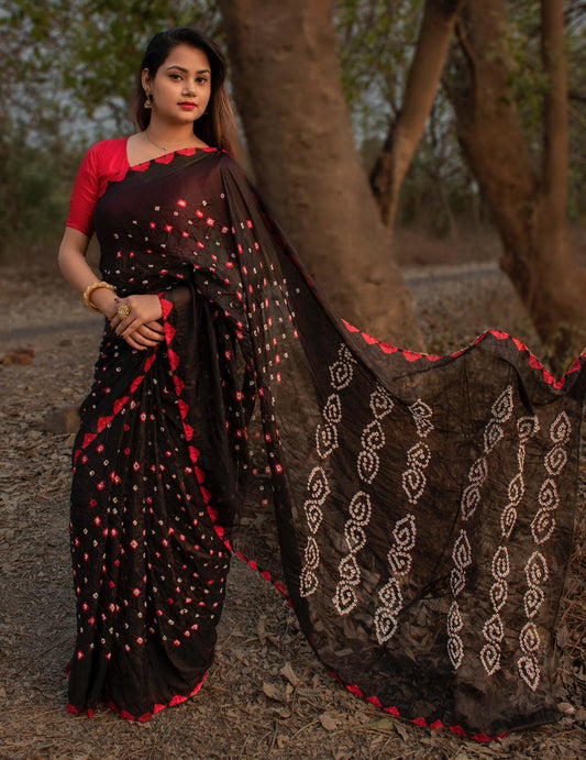 Indian Wear Silk Bandhani Hand Work Festive Wear Saree Designer Blouse