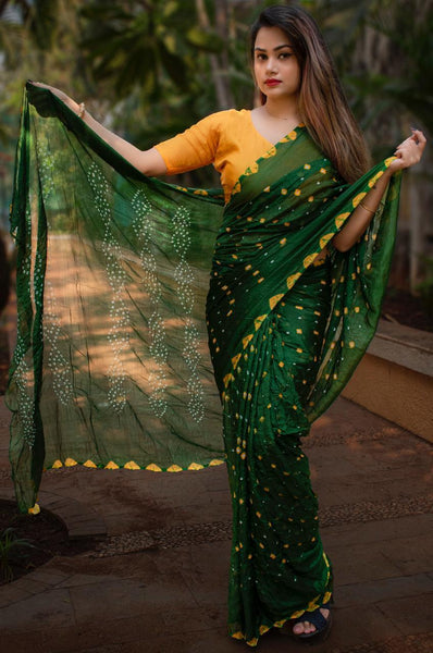 Indian Wear Silk Bandhani Hand Work Festive Wear Saree Designer Blouse