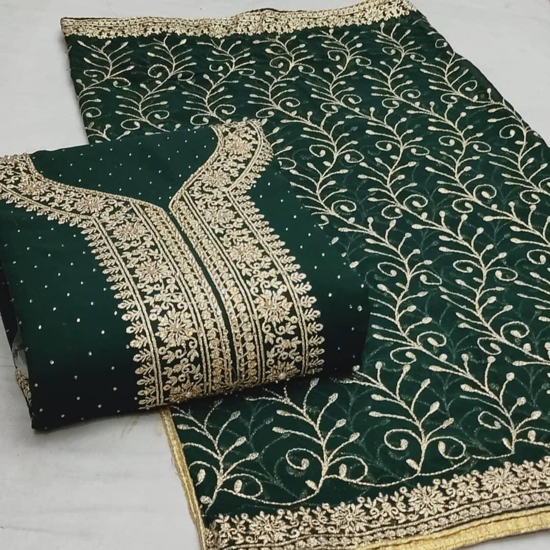 Breath taking Dark Green Color Fancy Georgette Diamond Multi Work Party Wear Salwar Suit