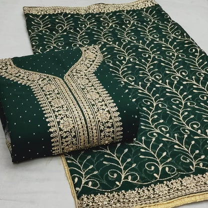 Breath taking Dark Green Color Fancy Georgette Diamond Multi Work Party Wear Salwar Suit