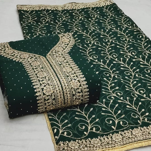 Breath taking Dark Green Color Fancy Georgette Diamond Multi Work Party Wear Salwar Suit
