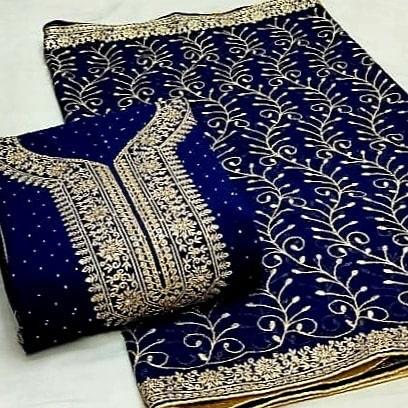 Wonderful Royal Blue Color Designer Georgette Multi Diamond Work Salwar Suit For Casual Wear