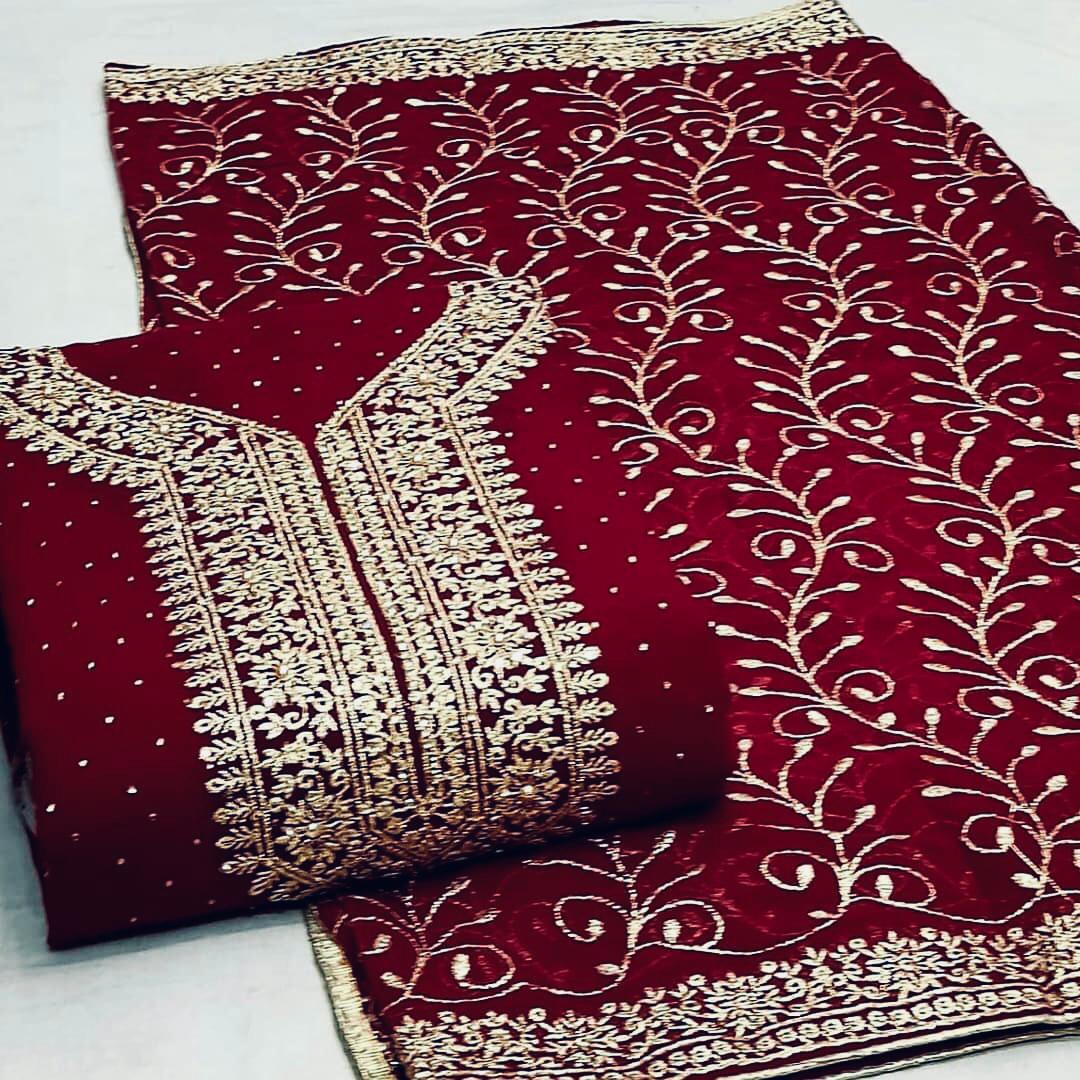 Maroon Color Occasion Wear Fancy Multi Diamond Work Georgette Salwar Suit For Women