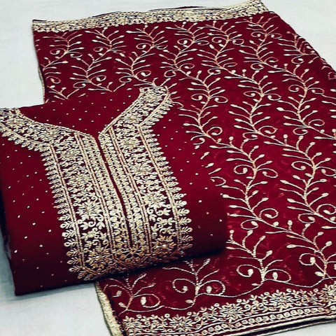 Maroon Color Occasion Wear Fancy Multi Diamond Work Georgette Salwar Suit For Women