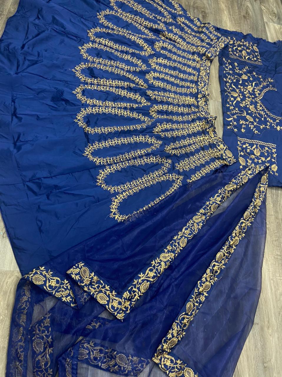 Thrilling Dark Blue Color Wedding Wear Banglori Silk Designer Embroidered Work Lehenga Choli