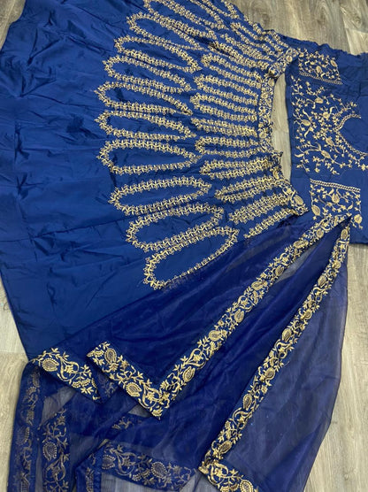 Thrilling Dark Blue Color Wedding Wear Banglori Silk Designer Embroidered Work Lehenga Choli