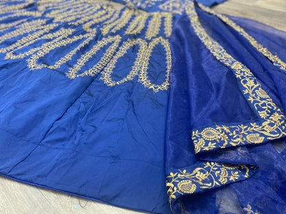 Thrilling Dark Blue Color Wedding Wear Banglori Silk Designer Embroidered Work Lehenga Choli