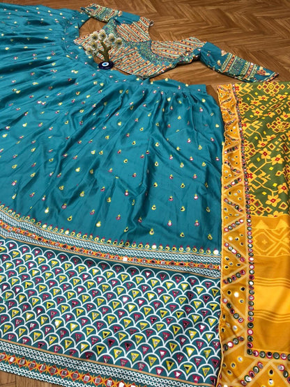 Amazing Firozi Color Latest Digital Printed Fancy Butter Silk Lehenga Choli For Party Wear