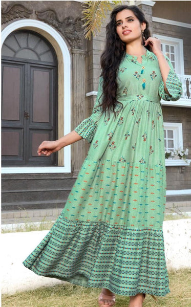 Unbelievable Festive Wear Ready Made Rayon Printed Gown