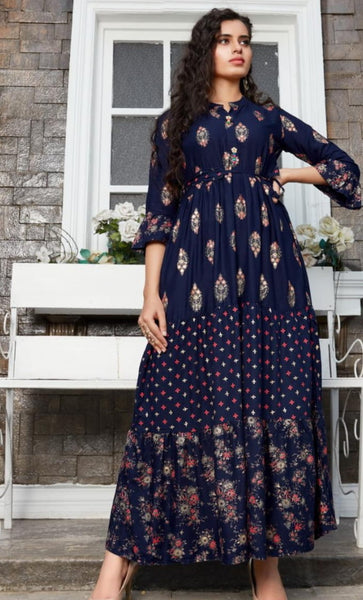 Unbelievable Festive Wear Ready Made Rayon Printed Gown