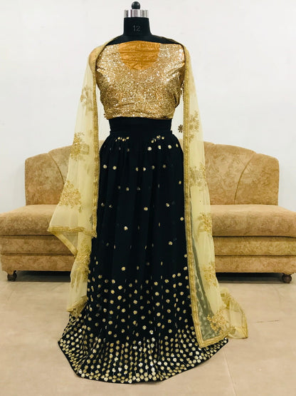 Dismaying Black Color Designer Georgette Silk Sequence Thread Work Lehenga Choli For Wedding Wear