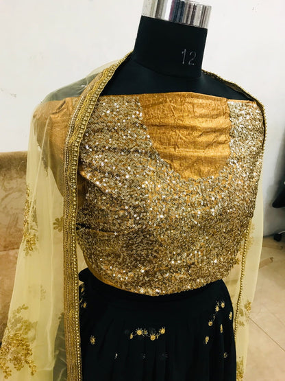 Dismaying Black Color Designer Georgette Silk Sequence Thread Work Lehenga Choli For Wedding Wear