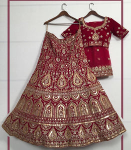 Absolute Maroon Color Wedding Wear Velvet Designer Sequence Thread Stone Zari Embroidered Work Lehenga Choli