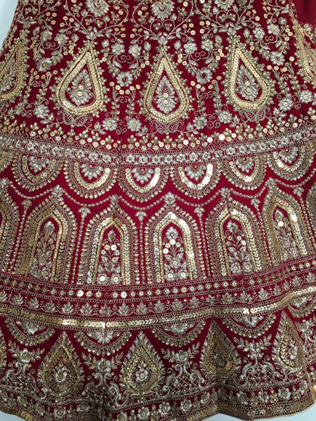 Absolute Maroon Color Wedding Wear Velvet Designer Sequence Thread Stone Zari Embroidered Work Lehenga Choli