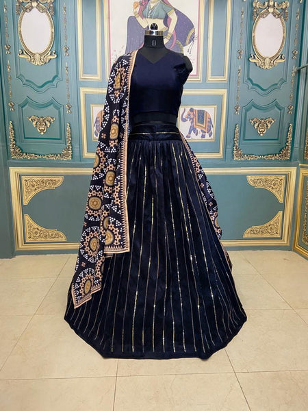 Fantastic Navy Blue Color Designer Phantom Silk Embroidered Zari Work Lehenga